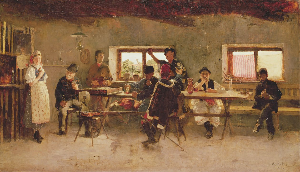 Foliões em um pub, 1888 de Simon Hollosy