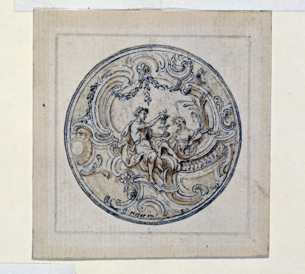 Desenho para o relógio, por Simon Gribelin (1661-1833) de Simon II Gribelin