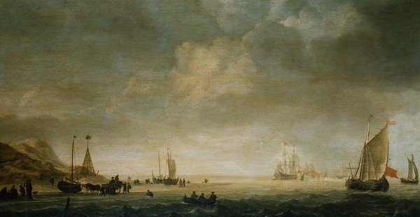 A costa em Scheveningen com pescadores na praia de Simon Jacobsz. Vlieger