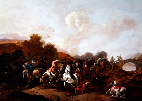 Uma escaramuça entre turcos e cristãos (óleo sobre painel) de Simon Johannes van Douw