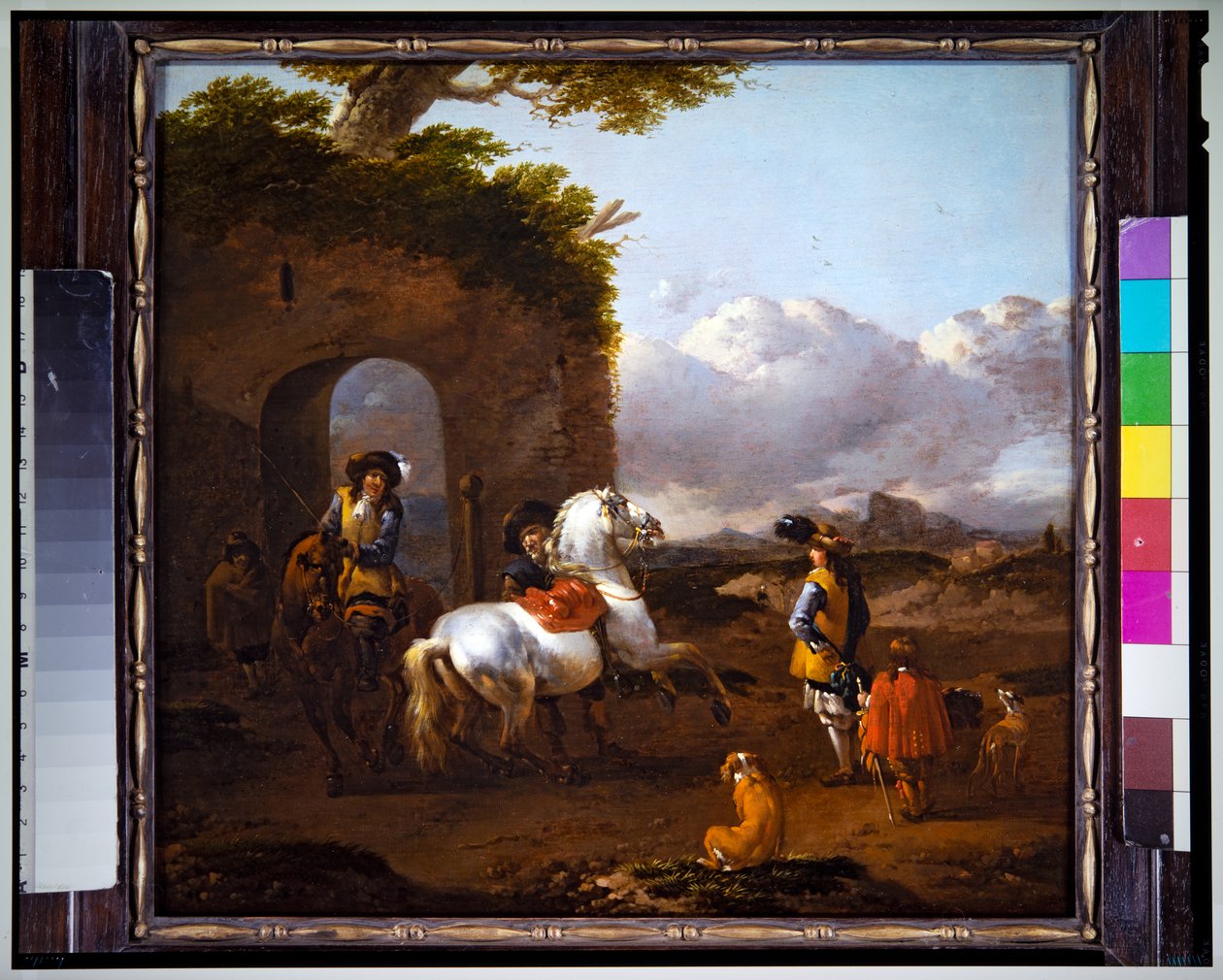 Cavaleiros numa paisagem italianizada (painel) de Simon Johannes van Douw