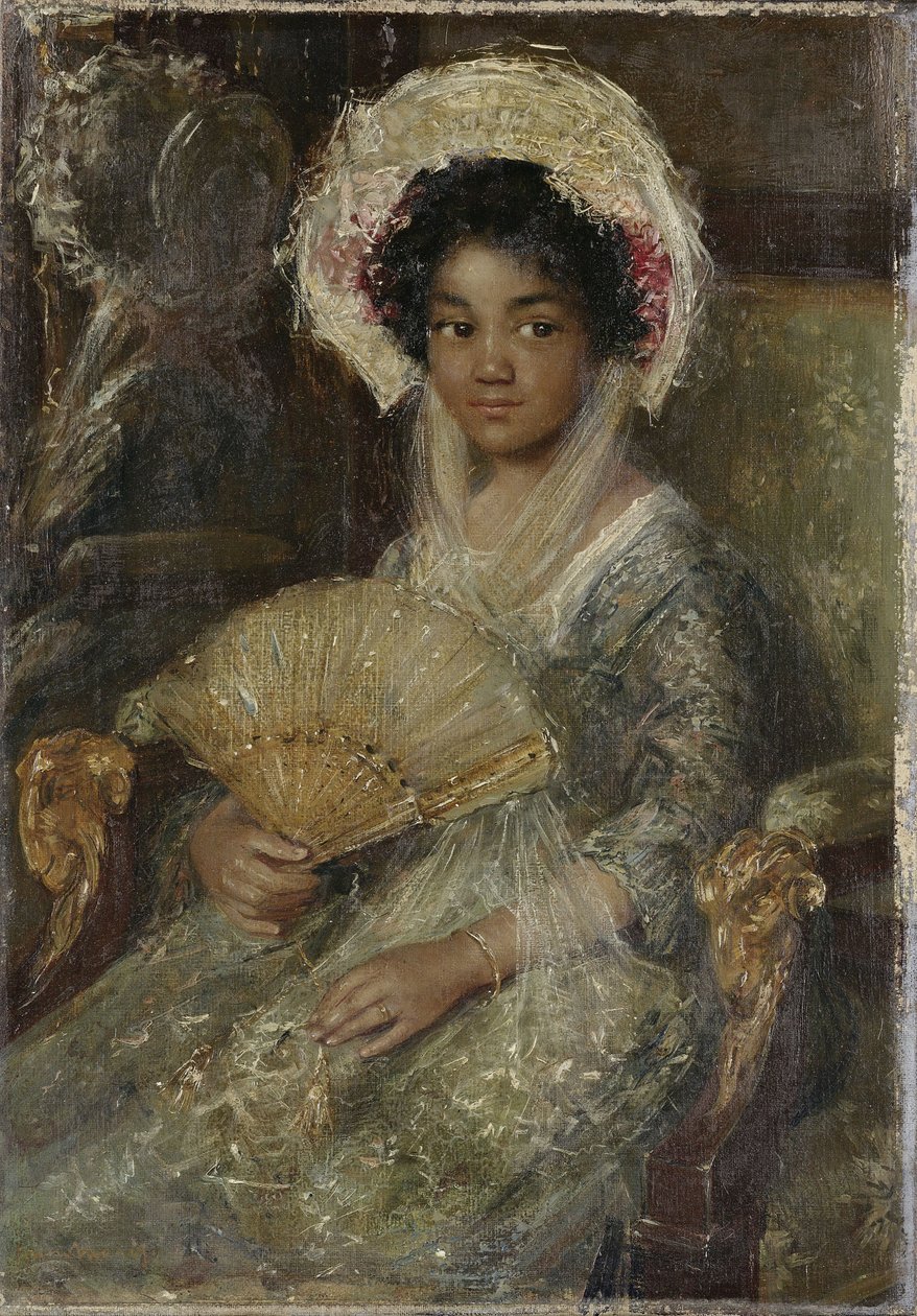 Jovem com um leque, c. 1906 (óleo sobre tela) de Simon Maris