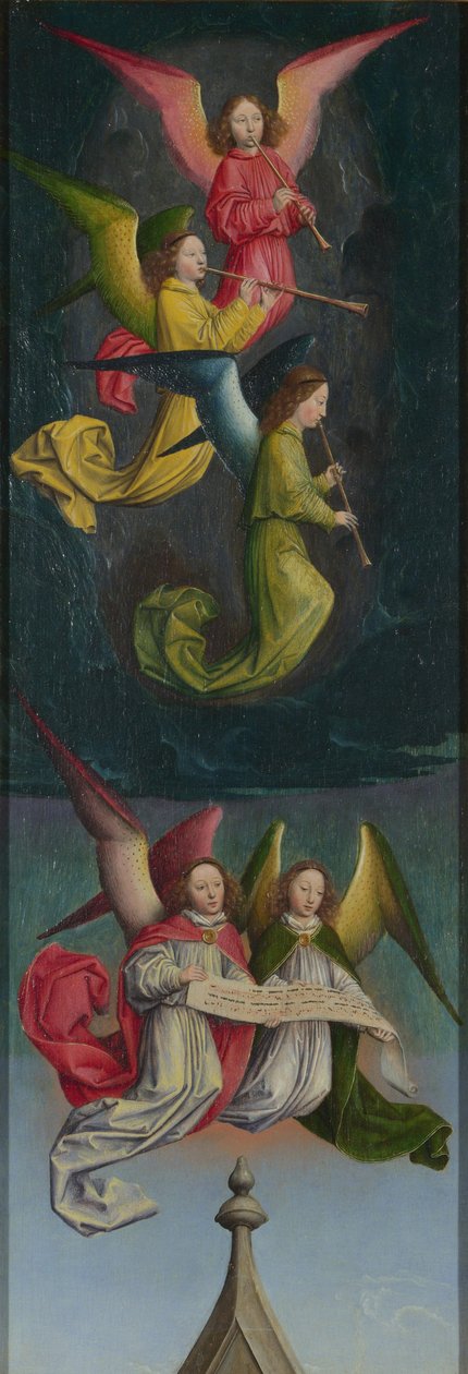 Um coro de anjos do retábulo de St Bertin, ca 1459 de Simon Marmion