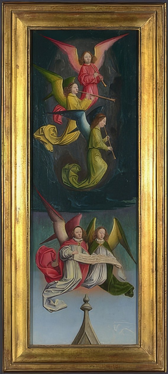 O coro dos anjos (retábulo da abadia de St. Bertin). Por volta de 1459 de Simon Marmion