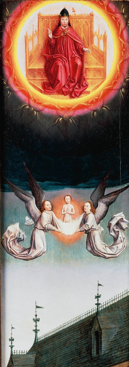 Alma de São Bertin subindo ao céu, fragmento de Altar de São Bertin, ca 1459, de Simon Marmion (ca 1425-1489), óleo sobre painel, 57,7x20,5 cm de Simon Marmion