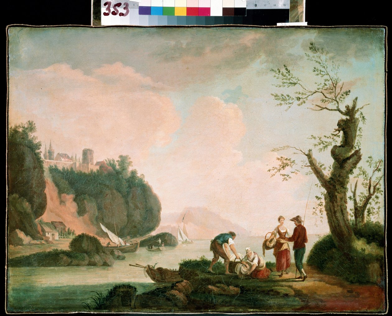 Os Pescadores. Pintura de Simon Mathurin Lantarat (1729-1778). Óleo sobre tela. Arte francesa, rococó. Museu de Arte Mikhail Kroshitsky, Sevastopol (Sevastopol) Ucrânia de Simon Mathurin Lantarat