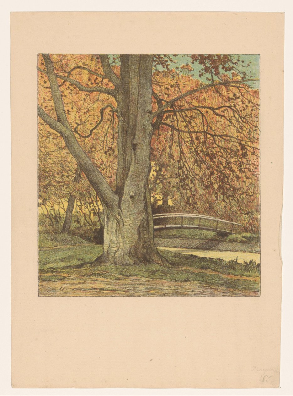 Árvore por riacho no Outono de Simon Moulijn (attributed to)