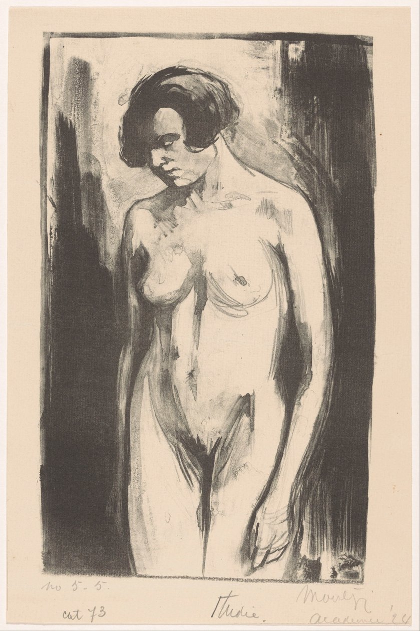 Estudo de uma mulher nua em pé de Simon Moulijn (signed by artist)