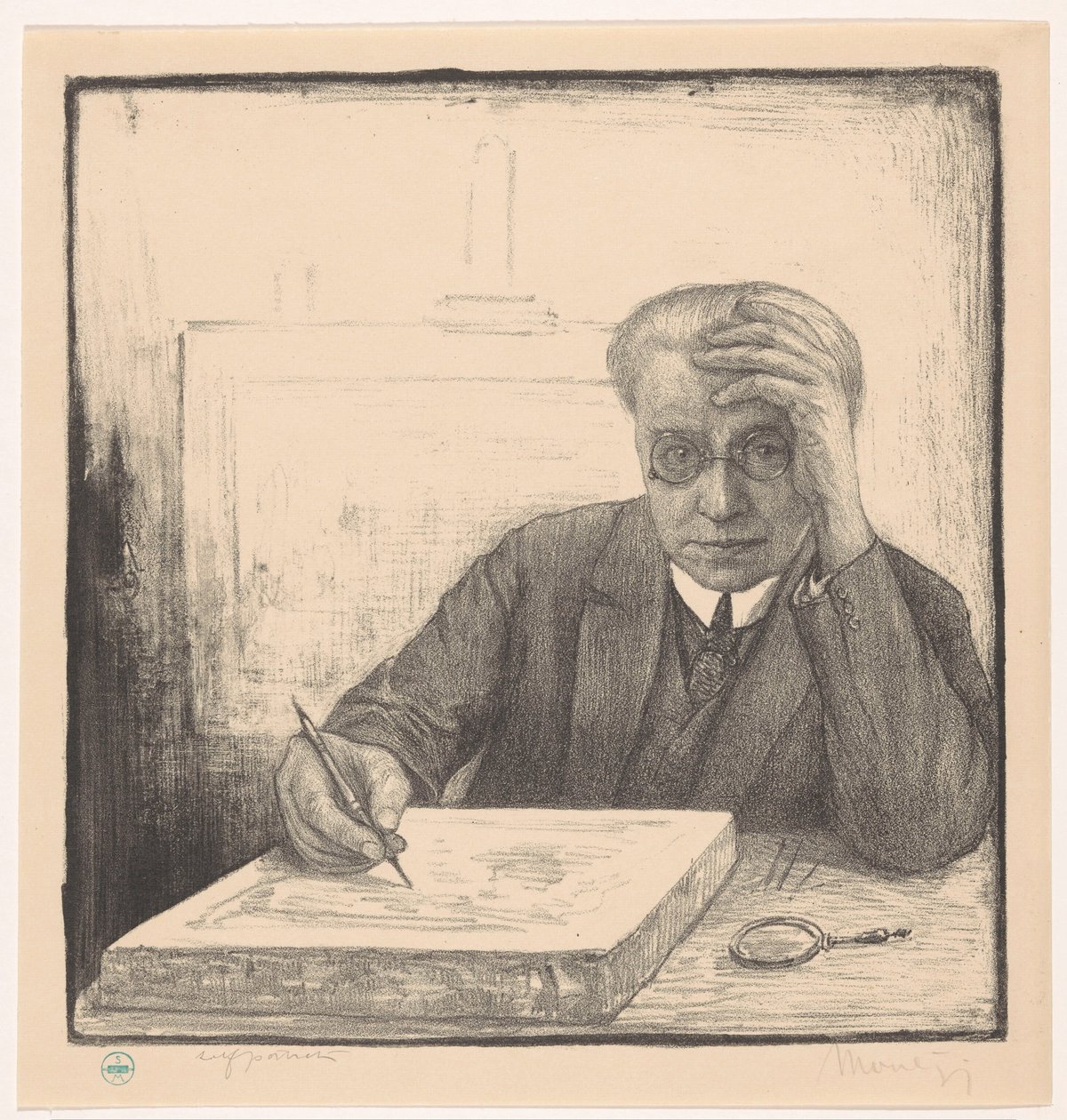 Auto-retrato com pedra litográfica de Simon Moulijn (signed by artist)