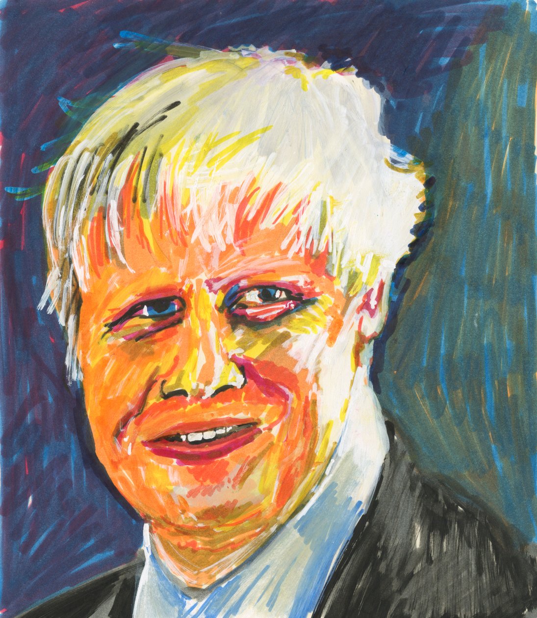 Boris Johnson, 2019 (tinta e canetas de tinta acrílica sobre papel) de Simon Neville