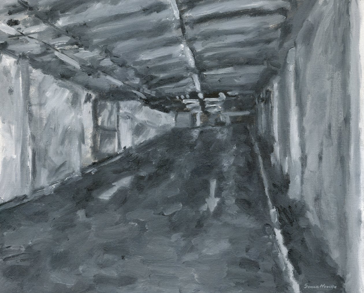 Interior do parque de estacionamento n.º 11, 2023 (óleo sobre tela) de Simon Neville