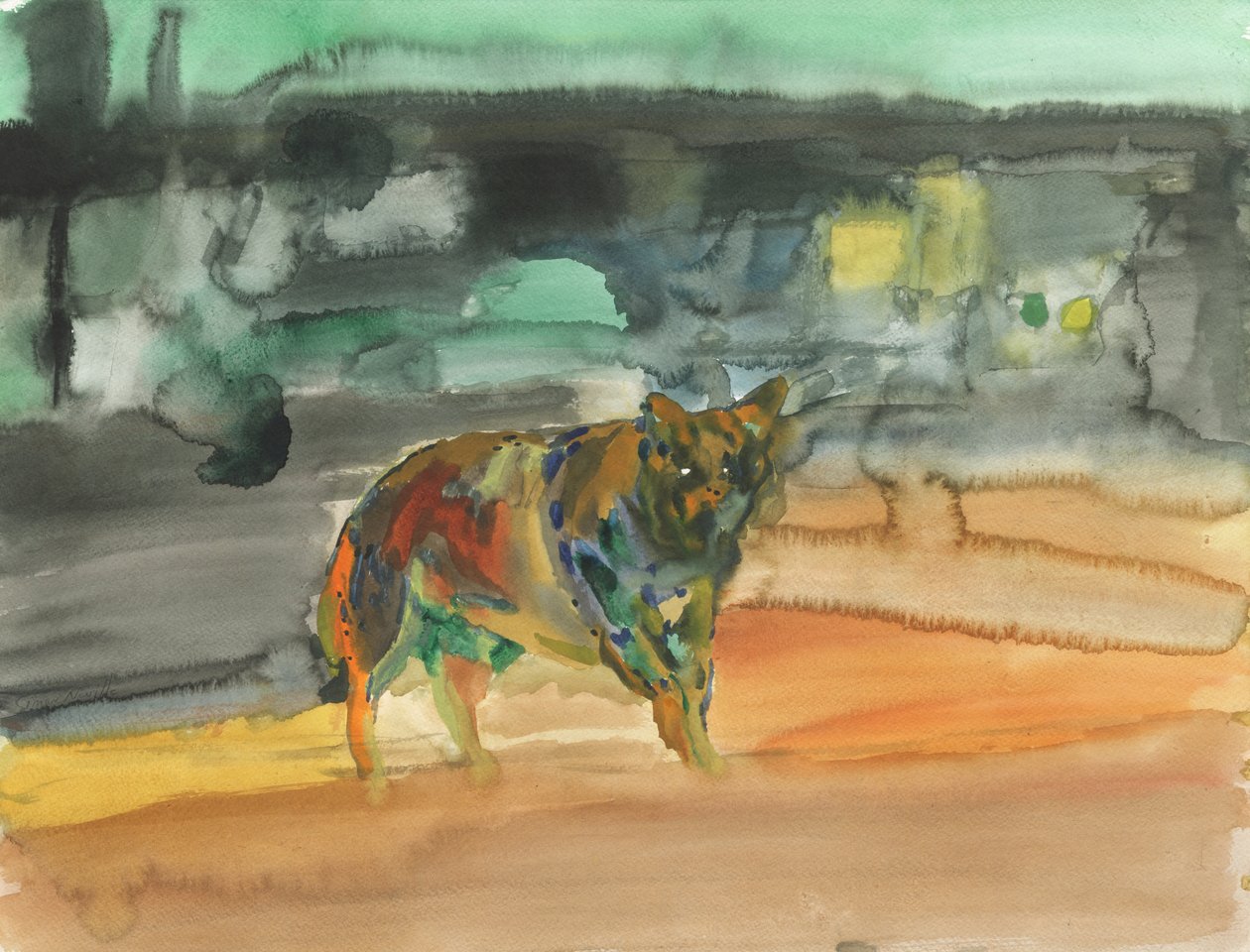 Coiote da cidade, 2019 (aguarela e guache sobre papel) de Simon Neville