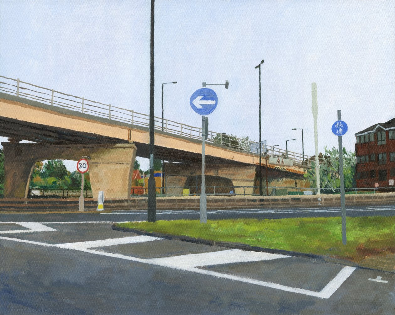 Passagem superior de betão e cruzamento, 2024 (óleo sobre tela) de Simon Neville