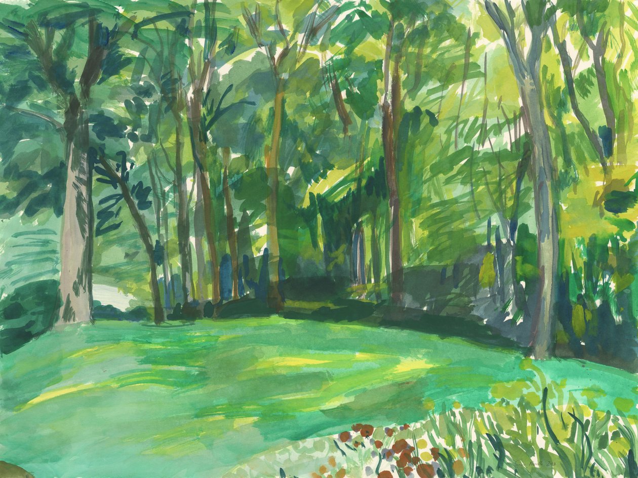 Jardim e zona húmida, 2018 (aguarela sobre papel) de Simon Neville