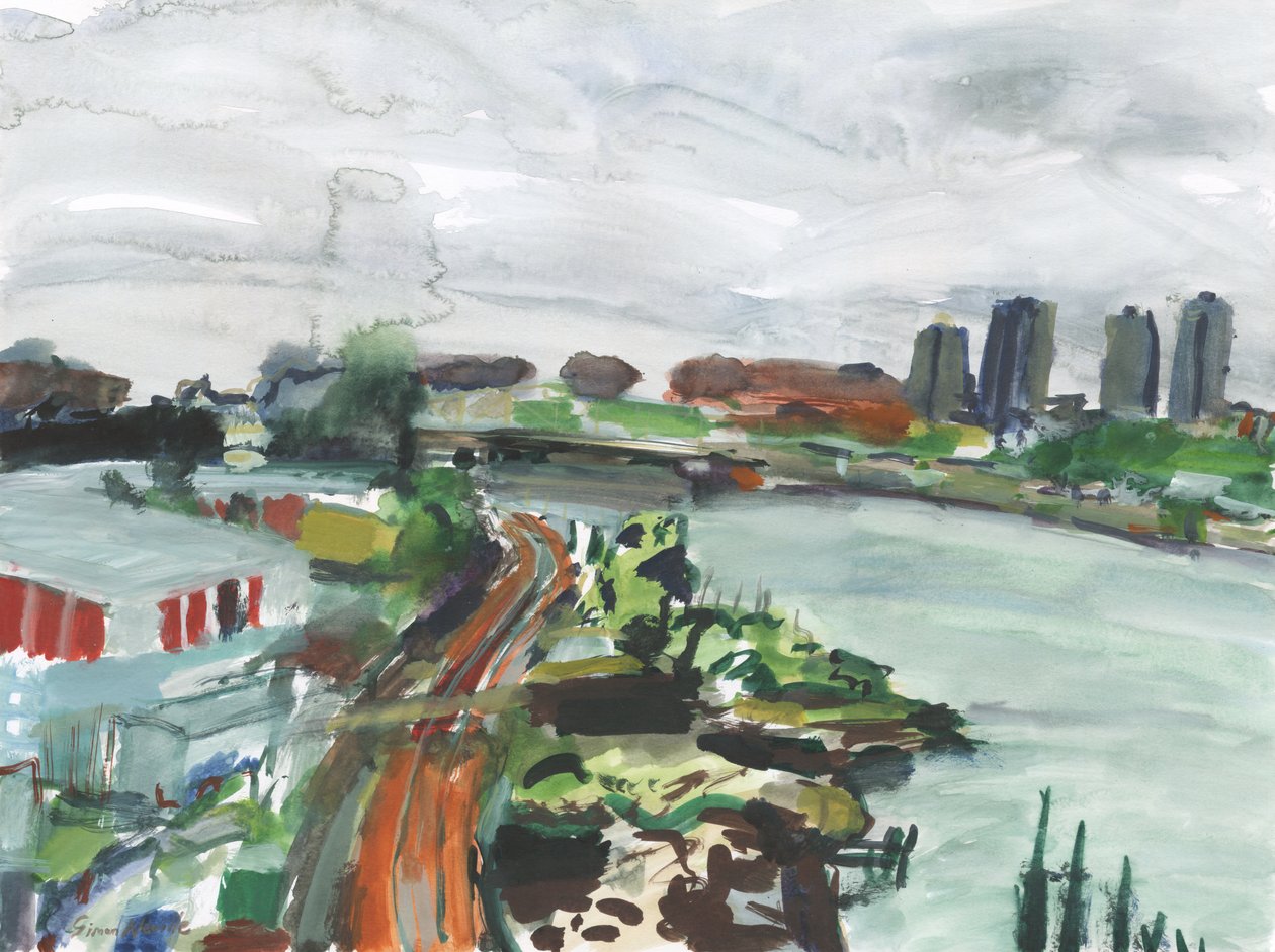 Vista do rio Harlem (aguarela e guache sobre papel) de Simon Neville