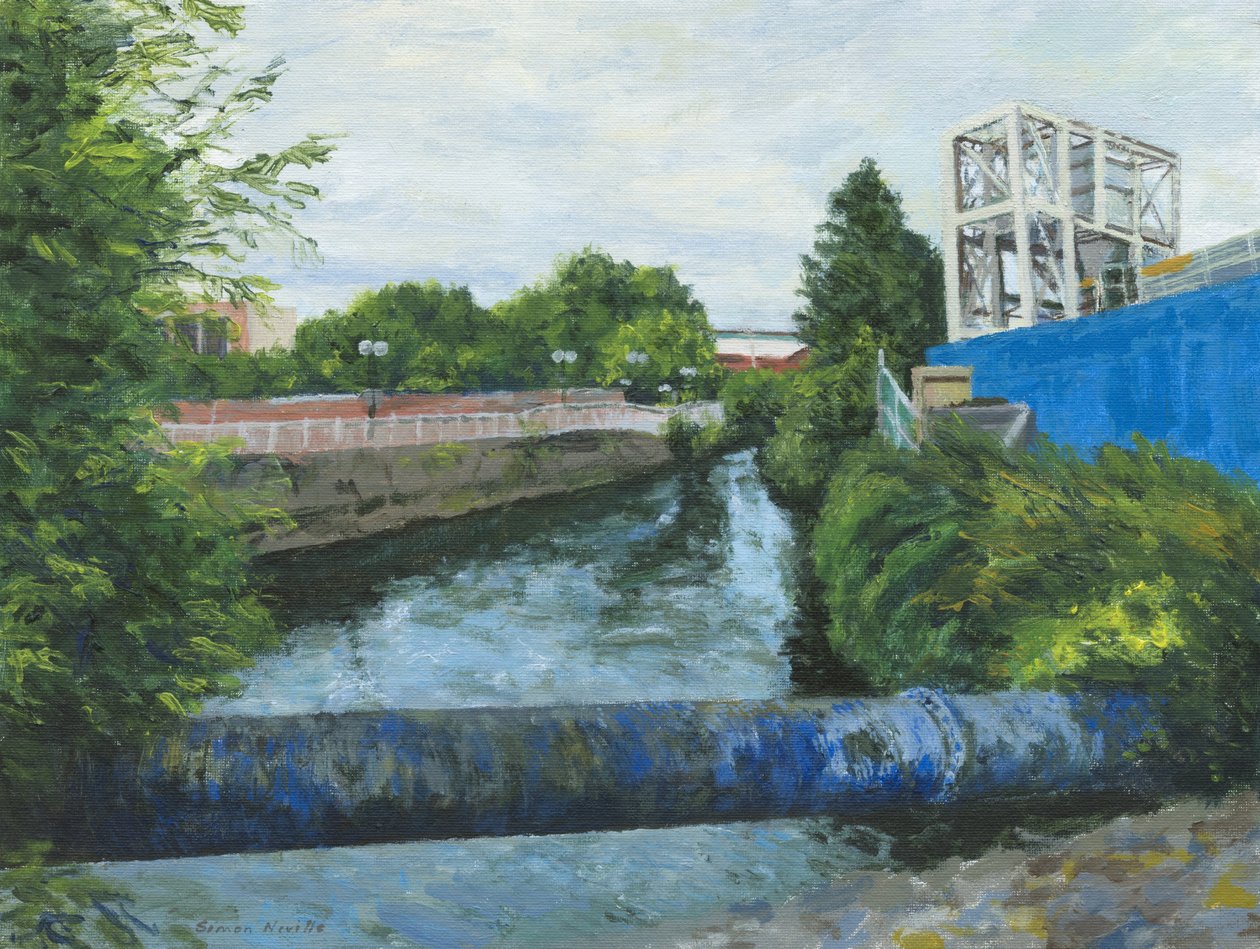 River Wandle, 2024 (acrílico sobre painel de tela) de Simon Neville