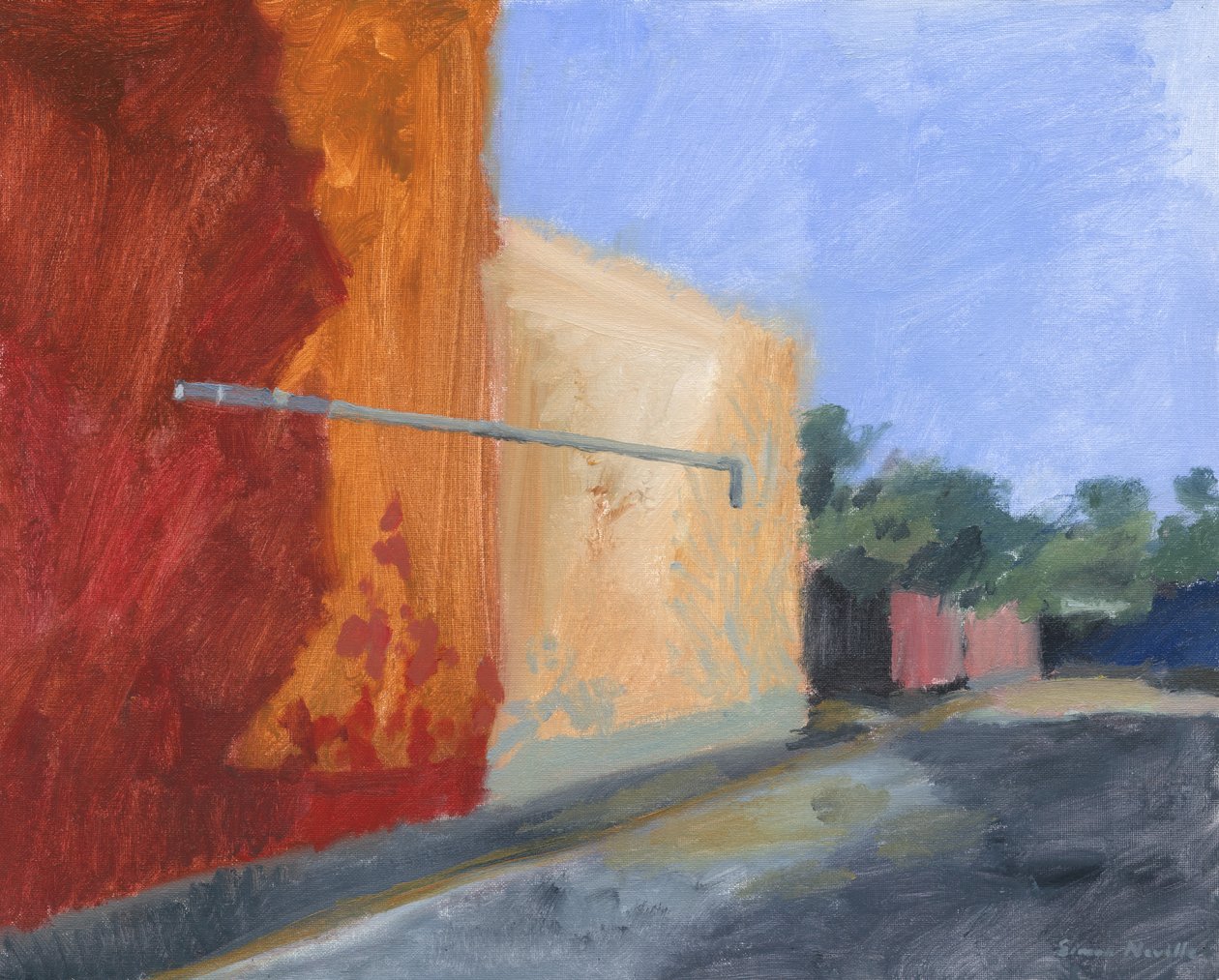 Lado do edifício à luz do sol, 2024 (óleo sobre painel de lona) de Simon Neville