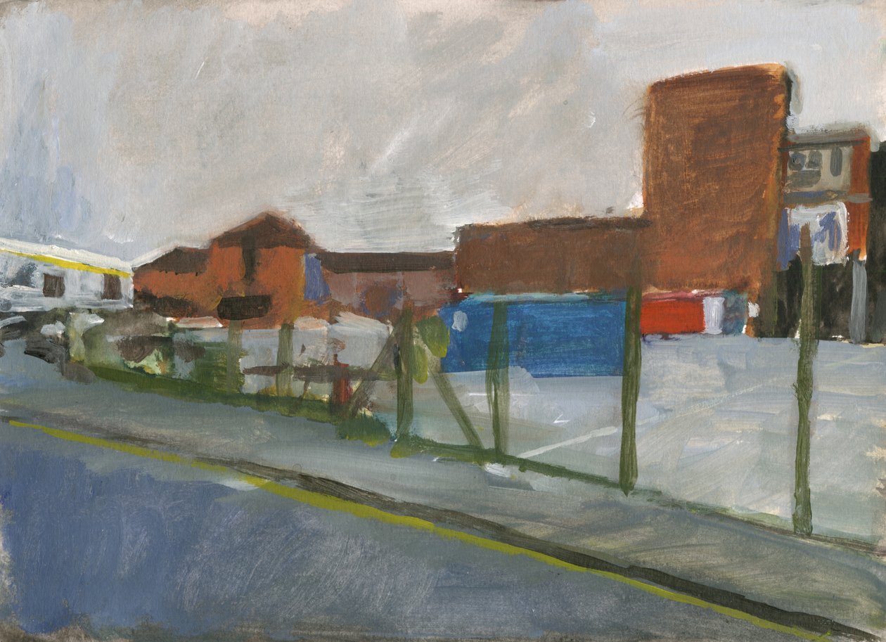 Edifício de armazém, supermercado e central telefónica 2024 (pintura) de Simon Neville