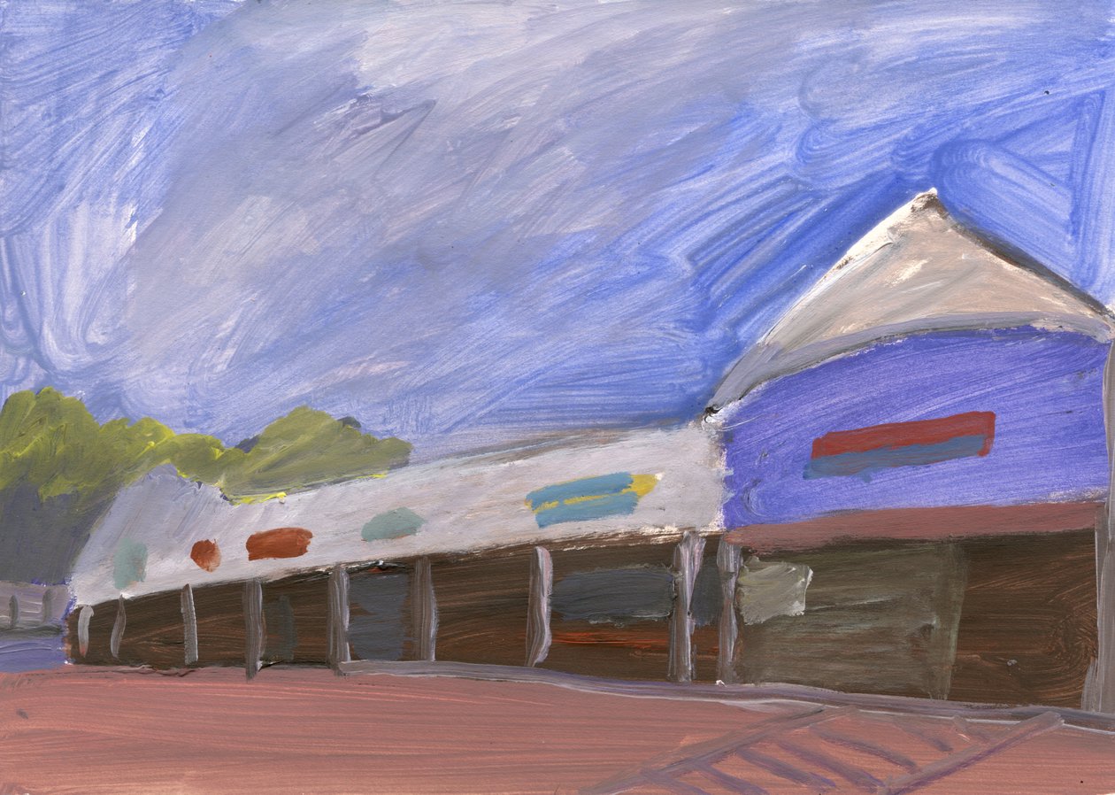 Strip Mall 4, 2023 (acrílico sobre papel) de Simon Neville