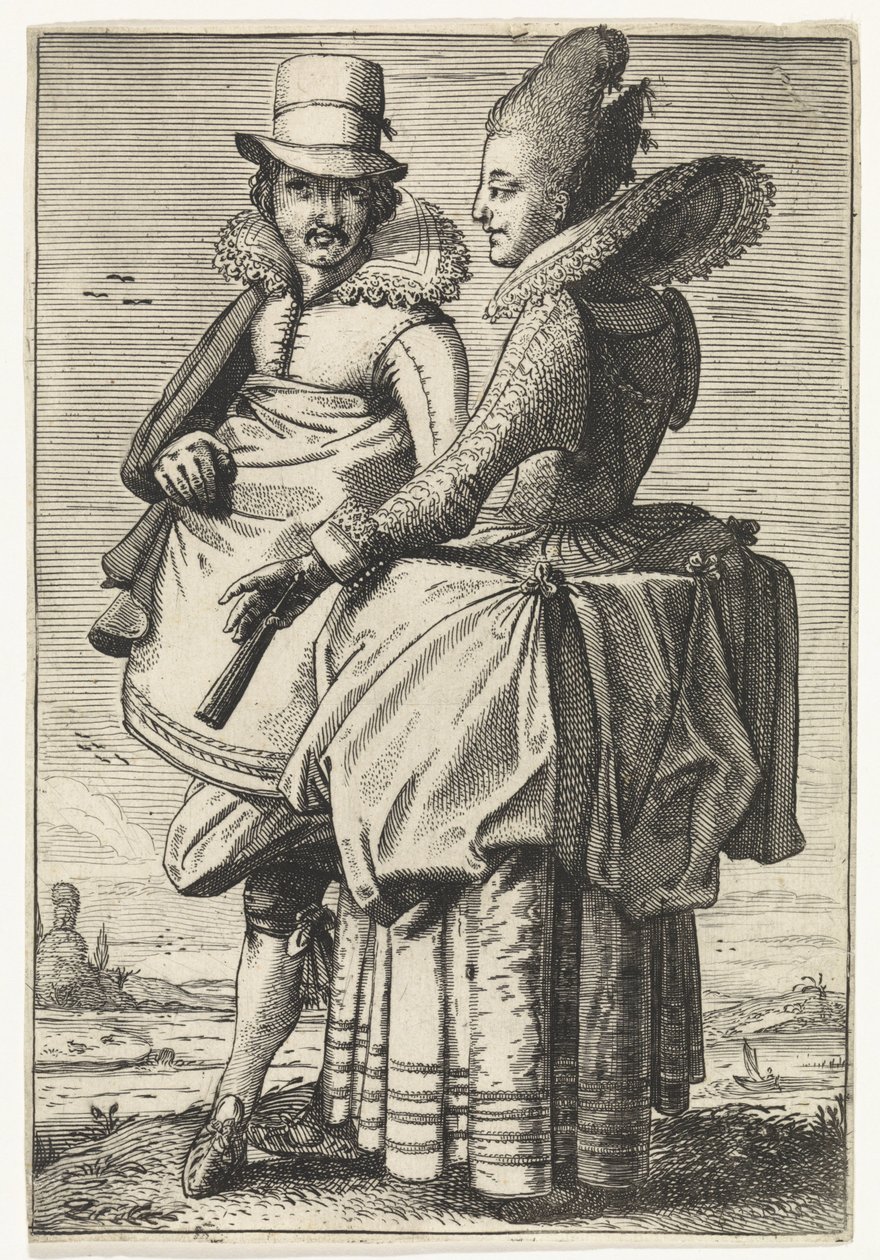 Homem e mulher vestidos de acordo com a moda de cerca de 1625 de Simon Poelenburg (attributed to)