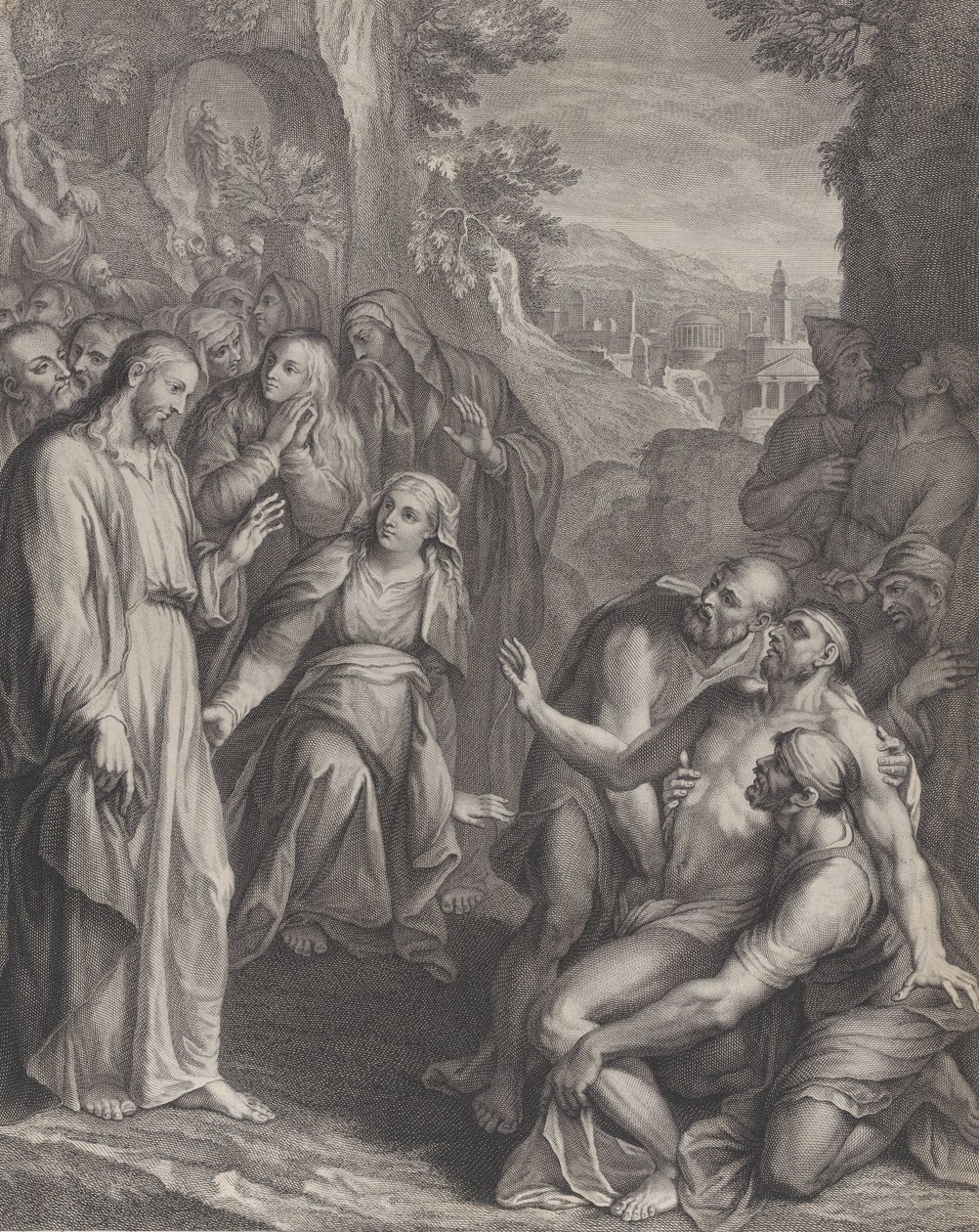 A Ressurreição de Lázaro, com Cristo à esquerda, ca. 1729. de Simon Vallee