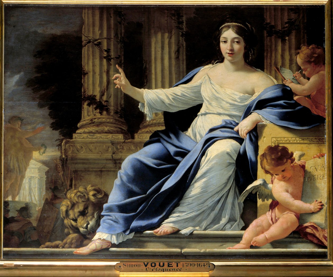 Eloquência. Representação de Polymnie, musa da Eloquência. Pintura de Simon Vouet (1590-1649) Sol do século XVII. 0,81x1 m de Simon Vouet