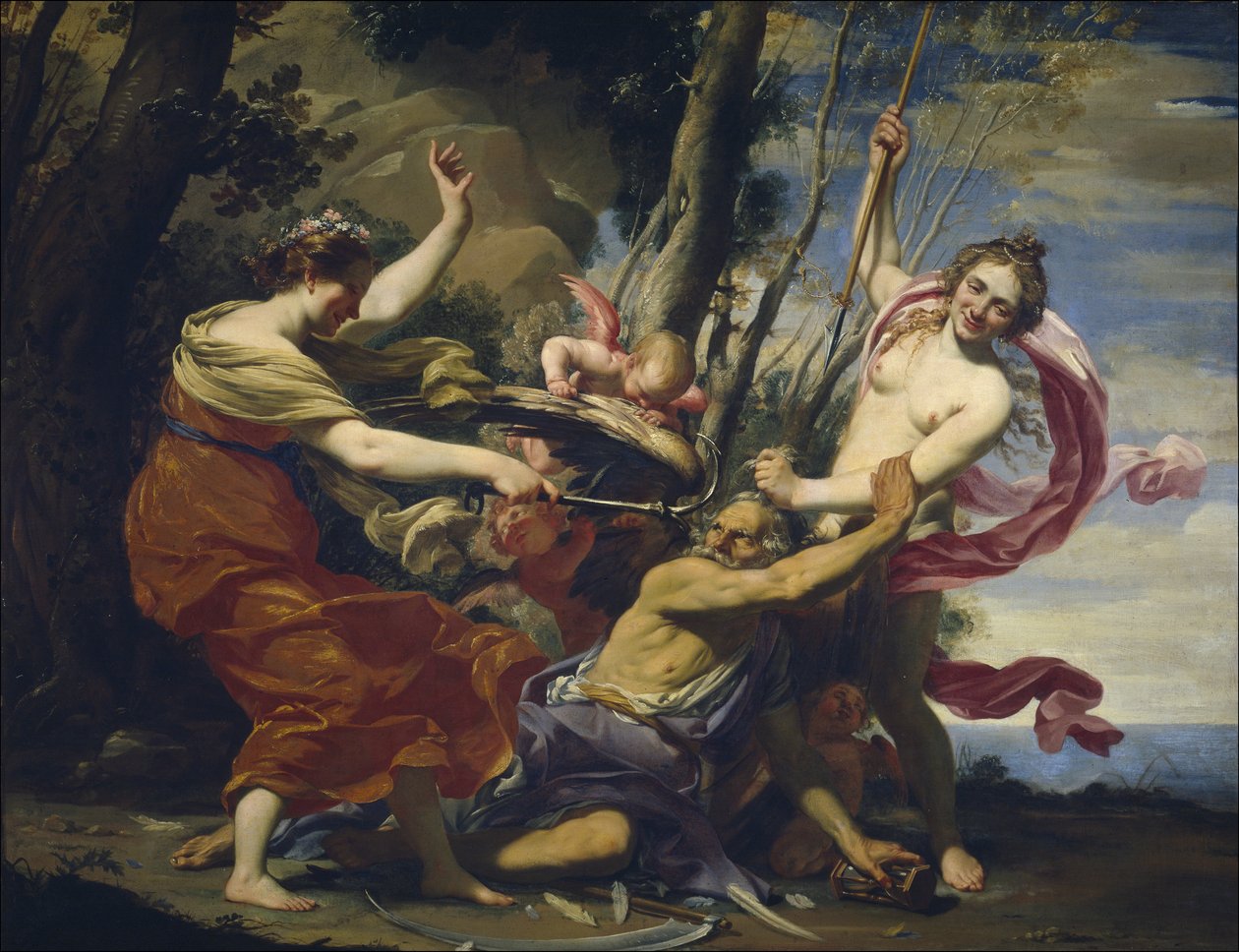 Pai tempo vencido por amor, esperança e beleza, 1627 de Simon Vouet
