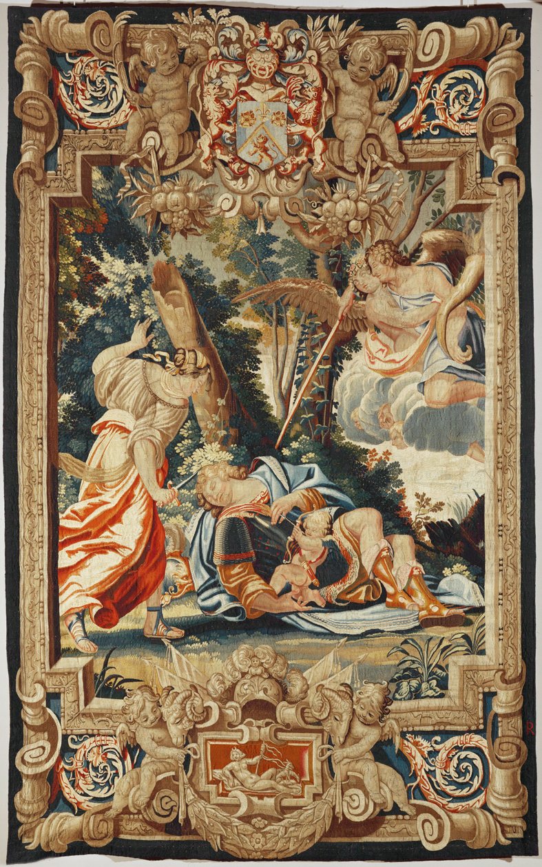 O amor impede Armida de apunhalar o adormecido Rinaldo ... de Simon Vouet