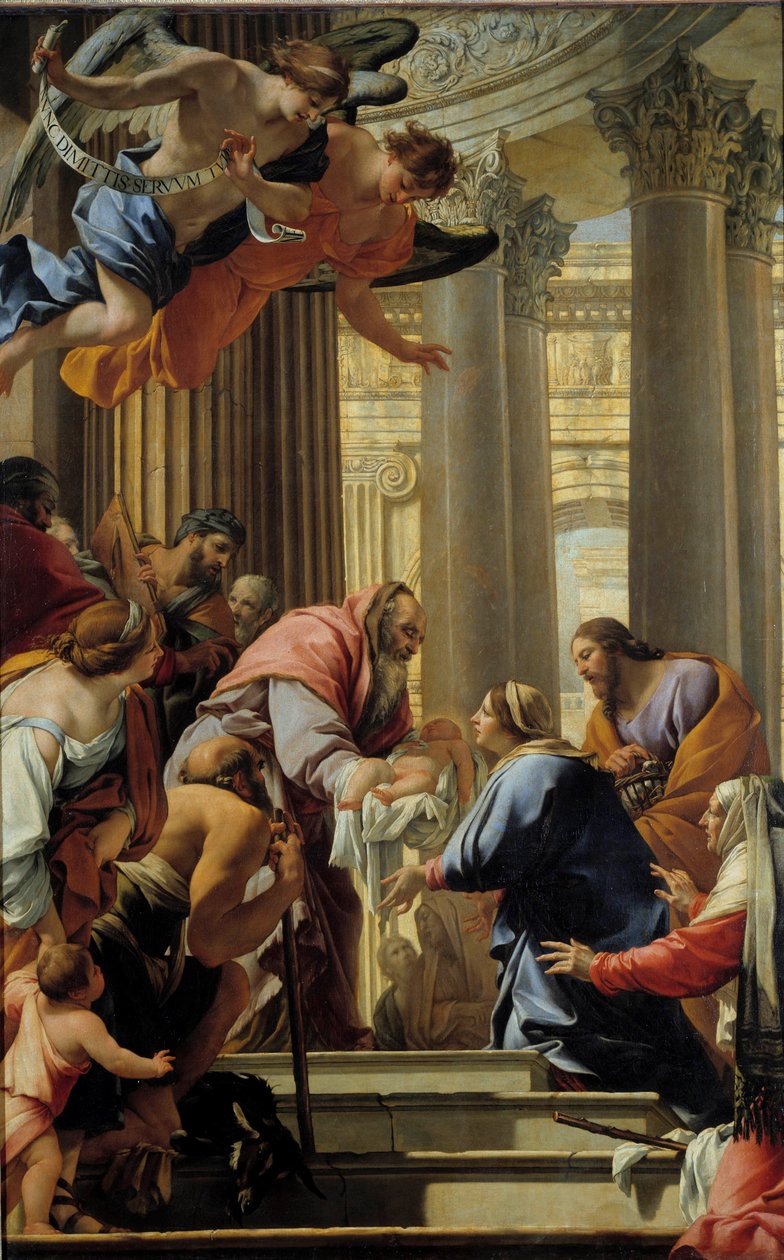 Apresentação na Pintura do Templo por Simon Vouet (1590-1649) Sol do século XVII. 3,93x2,5 m de Simon Vouet