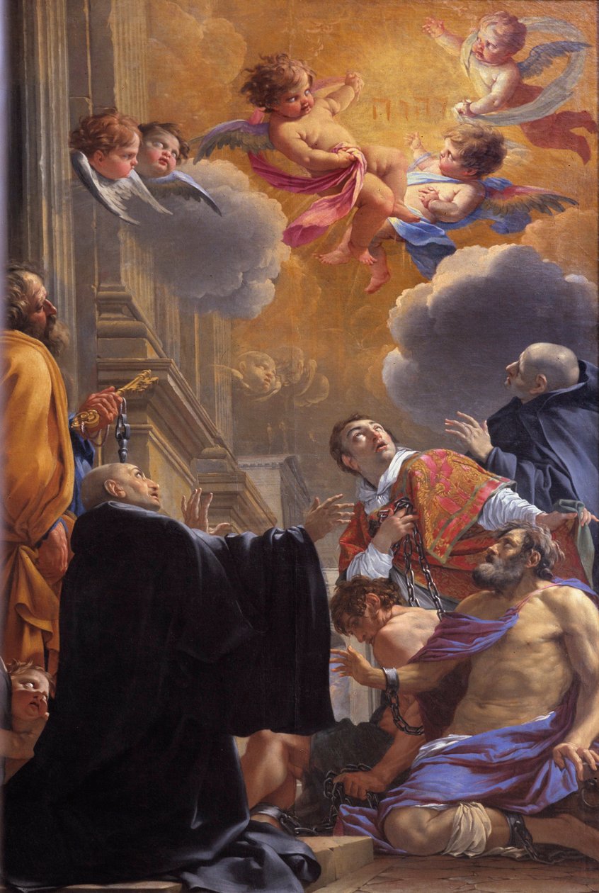 Saint Merry (ou Saint Mederic), Eveque de Paris (século VII) delivating the prisoners Painting by Simon Vouet (1590-1649) 1640 Igreja Saint Merri (Merry), Paris de Simon Vouet