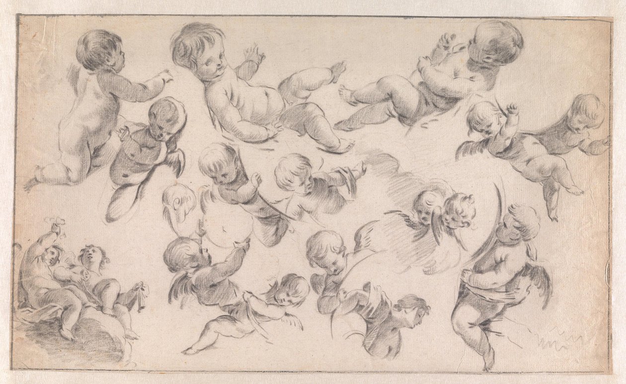 Esboço para uma decoração com putti de Simon Vouet