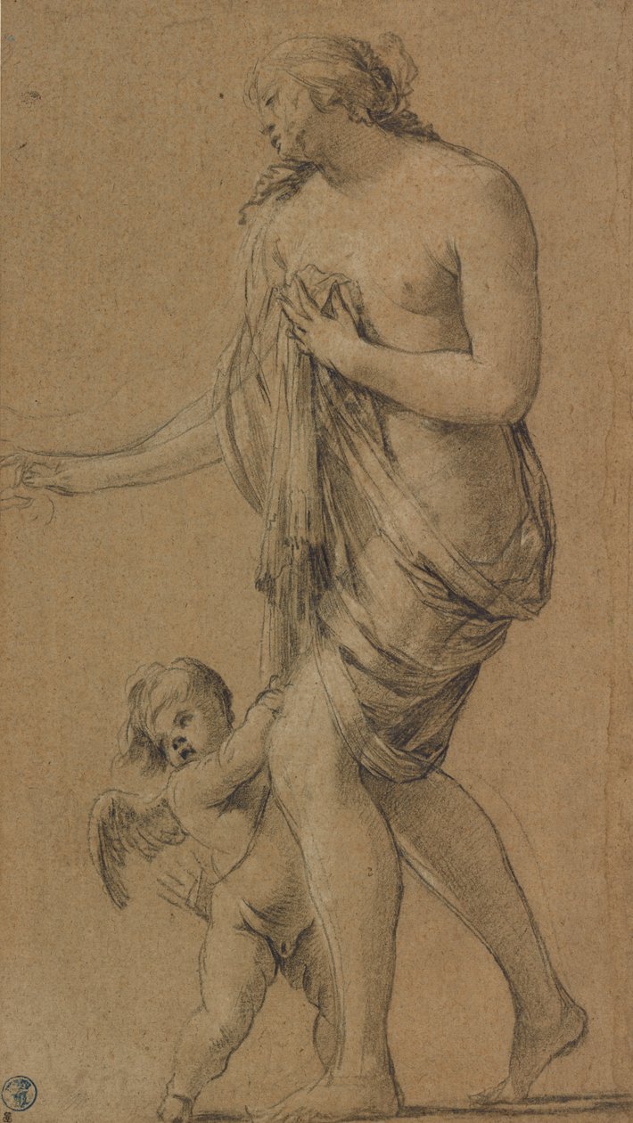 Estudo para as figuras de Vénus e Cupido (anverso); Estudo de um nu masculino (verso) de Simon Vouet