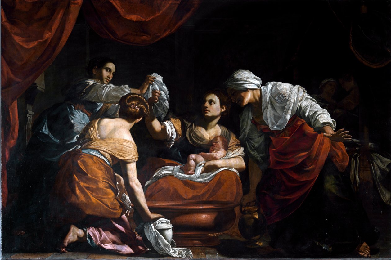 O Nascimento da Virgem (óleo sobre tela de Simon Vouet