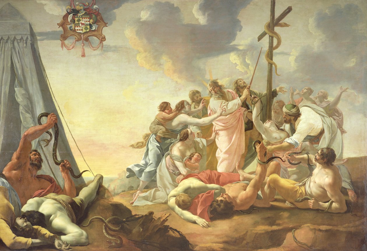 A Serpente de Brazen, secção da mão direita (óleo sobre tela) de Simon Vouet