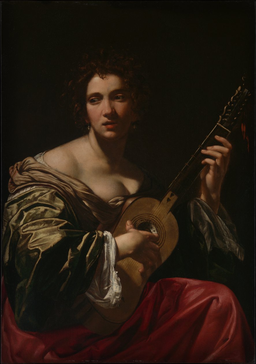Mulher tocando violão, ca. 1618 de Simon Vouet