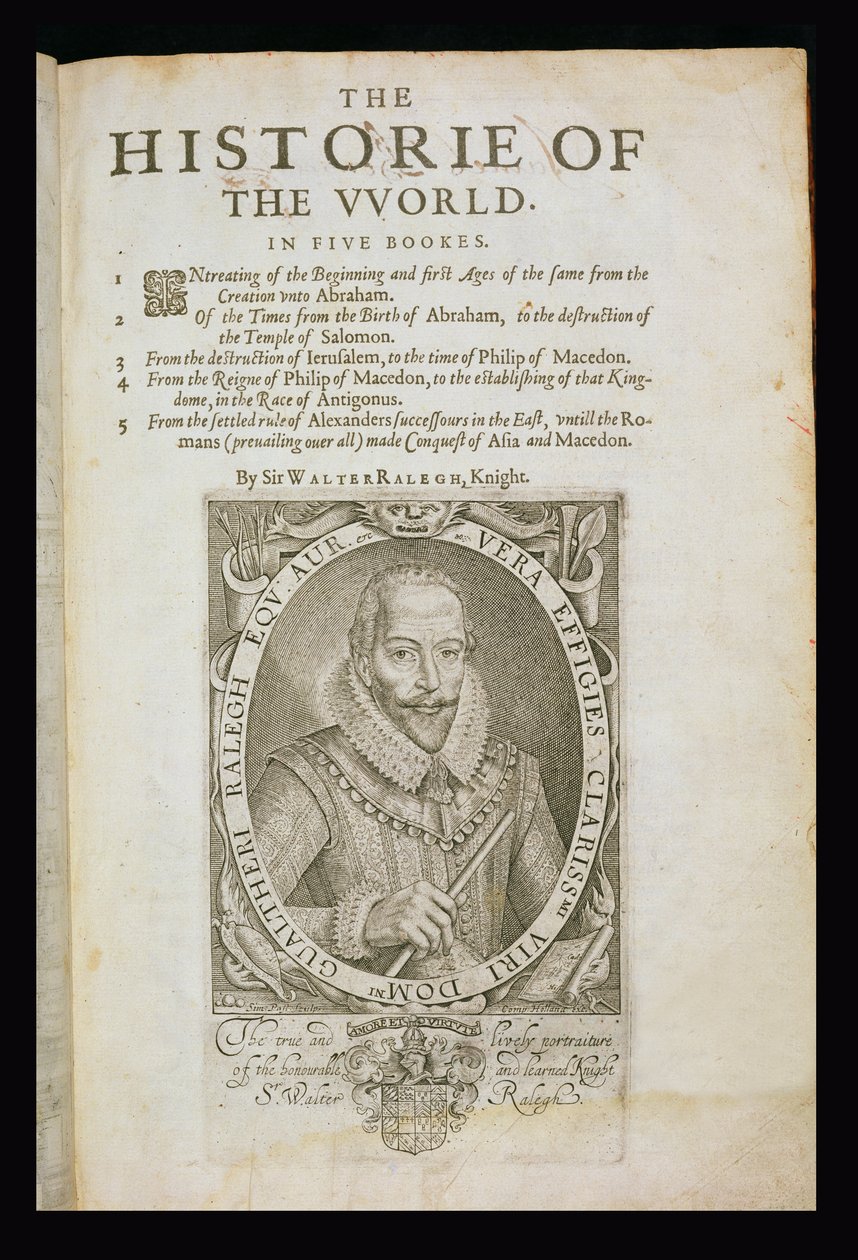 Retrato de Sir Walter Raleigh (1554-1618), página de rosto de "The Historie of the World", de Sir Walter Raleigh de Simon de Passe