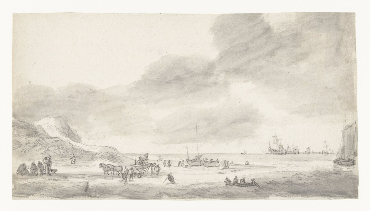 Cena de praia com pescadores de concha e caminhantes de Simon de Vlieger (possibly)