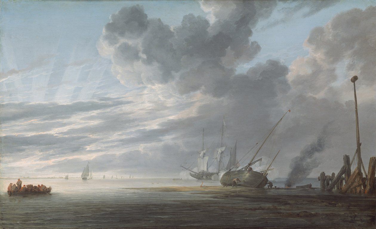 Estuário no Fim do Dia, c. 16401645. de Simon de Vlieger