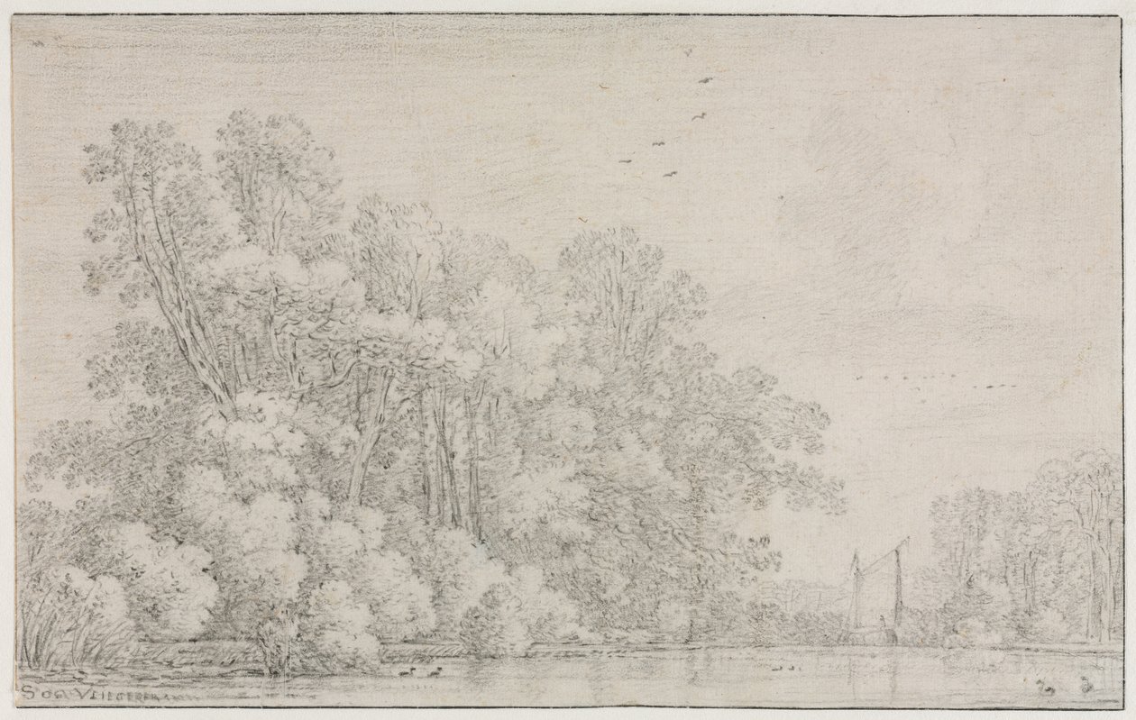 Paisagem do rio, c. 1650 de Simon de Vlieger