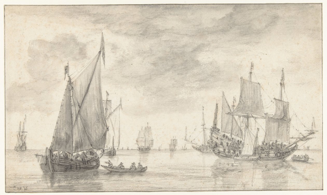Seascape com vários navios de Simon de Vlieger