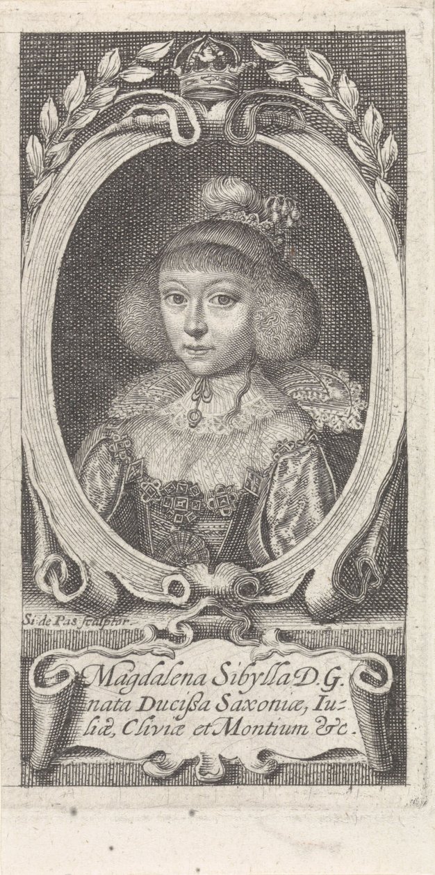 Princesa Madalena Sibila da Saxônia 1617-1668, Duquesa de Saxe-Altemburgo, c. 1647-1648. de Simon van de Passe