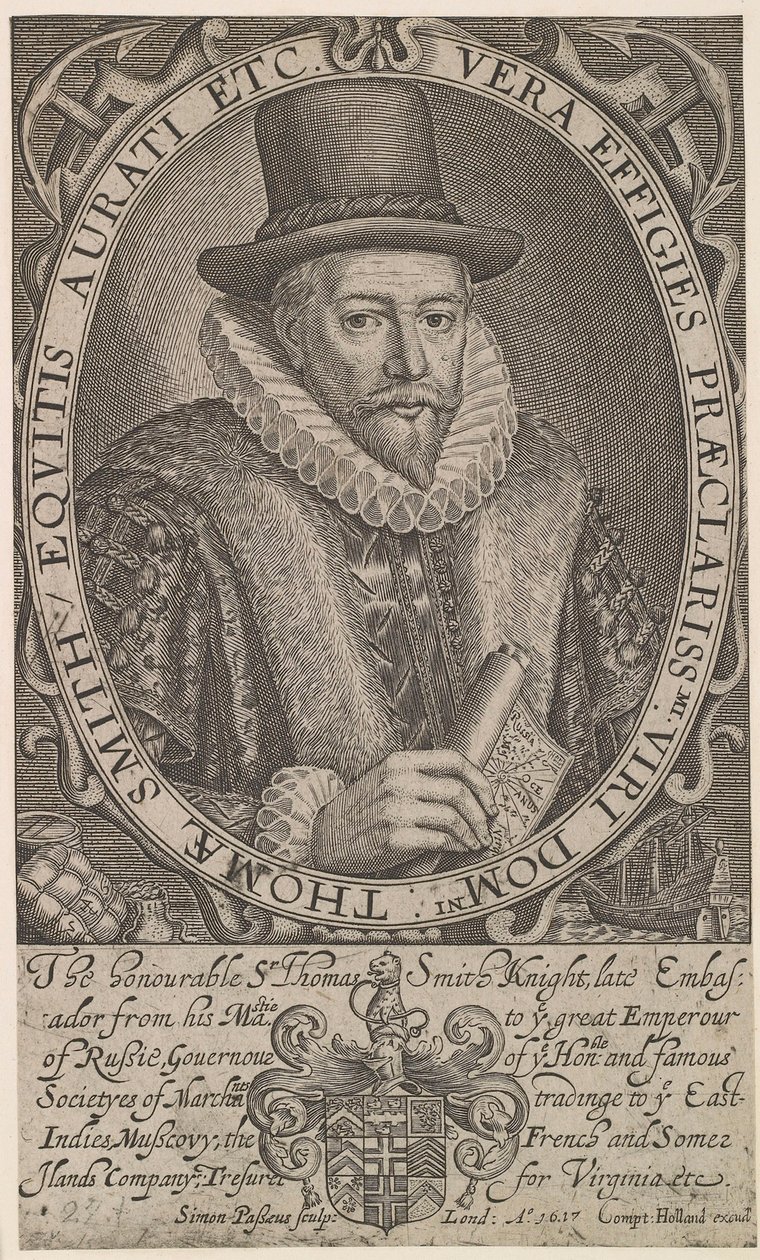 Sir Thomas Smith, primeiro governador da Companhia das Índias Orientais, embaixador na Rússia 1604-1605, 1617. de Simon van de Passe