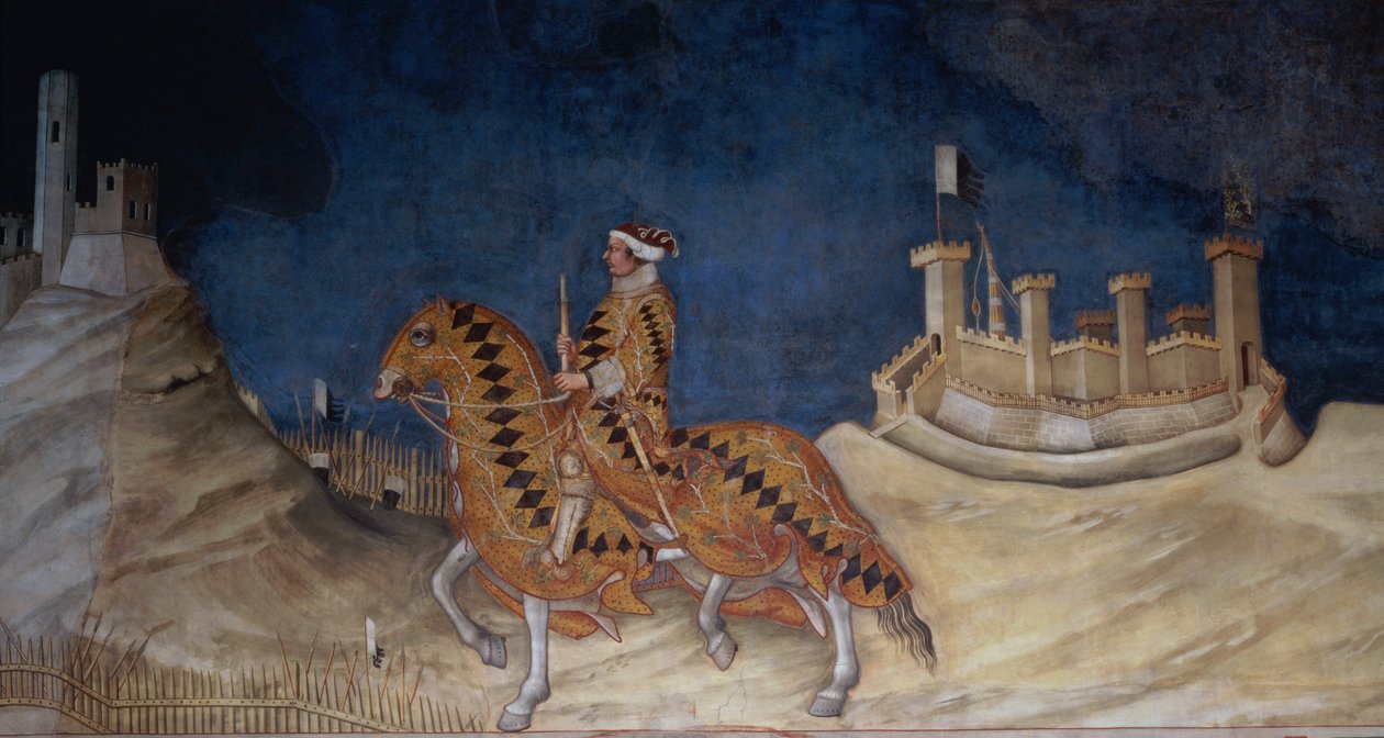 Comemoração do Guidoriccio da Fogliano no Cerco de Montemassi, da Sala del Mappamondo, 1328 (detalhe) de Simone Martini