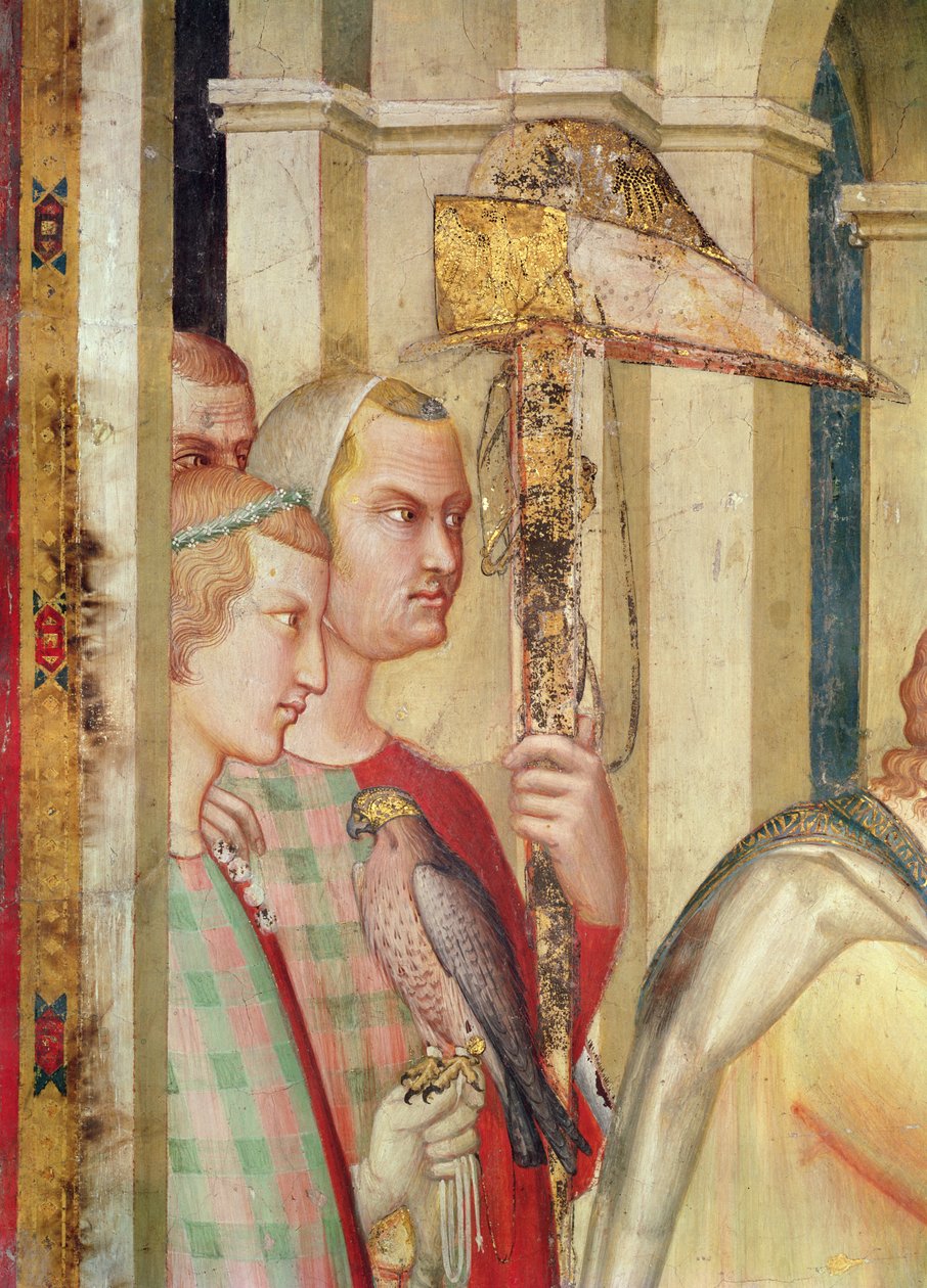 Detalhe de um falcoeiro da vida de St. Martin, c.1326 de Simone Martini