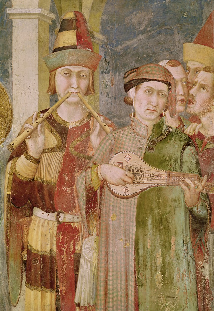Detalhe de músicos da vida de São Martinho, c.1326 de Simone Martini