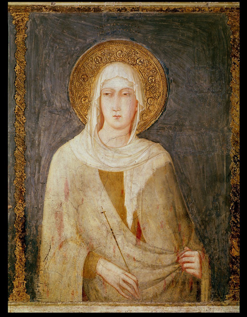 Cinco Santos, detalhe de Santa Clara de Simone Martini