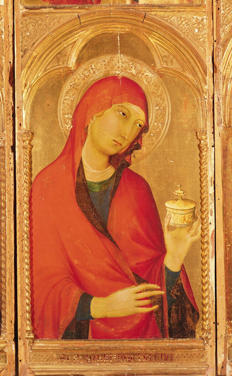 Saint Catherine of Alexandria Polyptych, detalhe de Maria Madalena, 1319 (têmpera sobre madeira) de Simone Martini