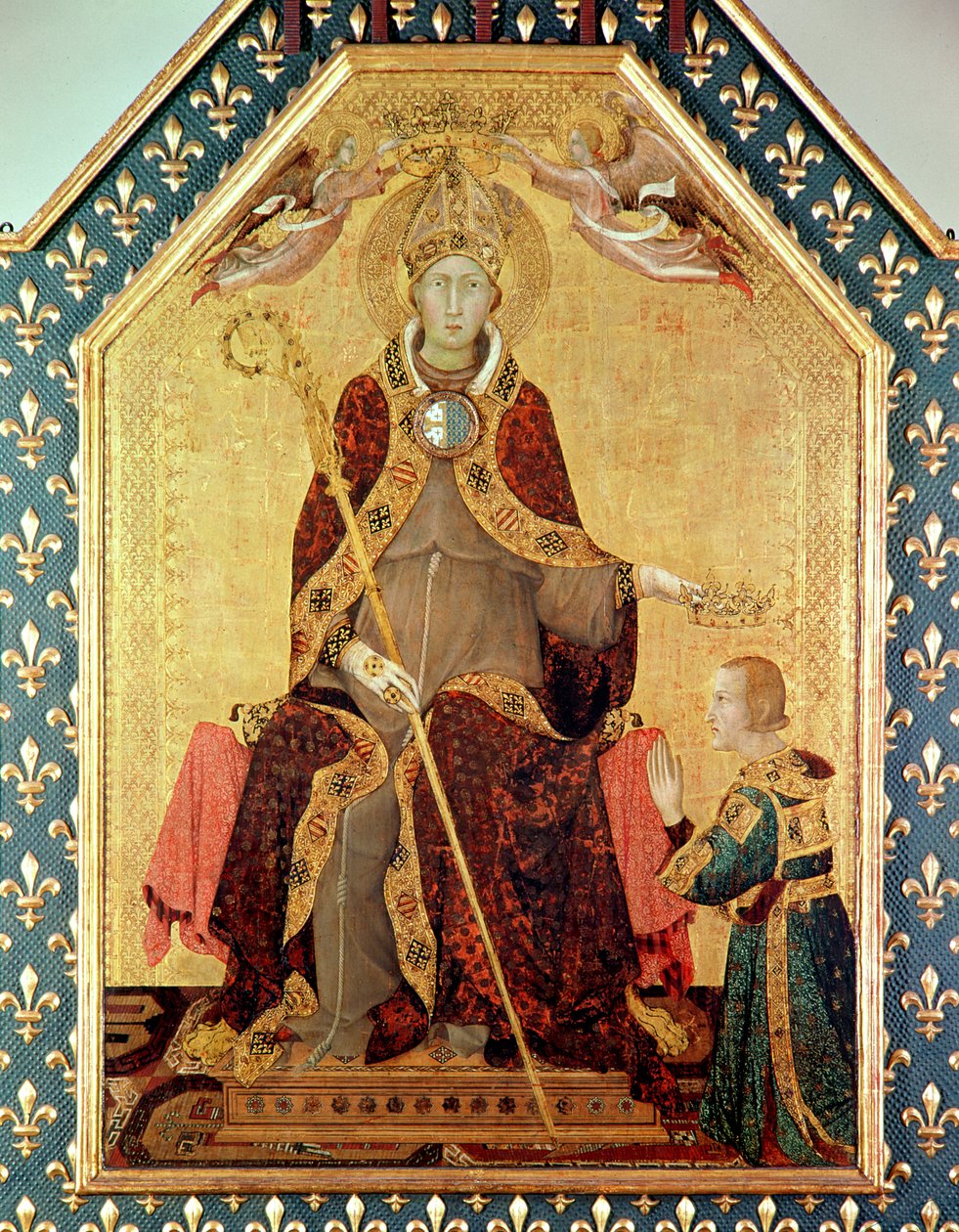 São Luís de Toulouse (1274-97) coroando seu irmão, Robert de Anjou (1278-1343) do altar de São Luís de Toulouse, 1317 (têmpera no painel) de Simone Martini