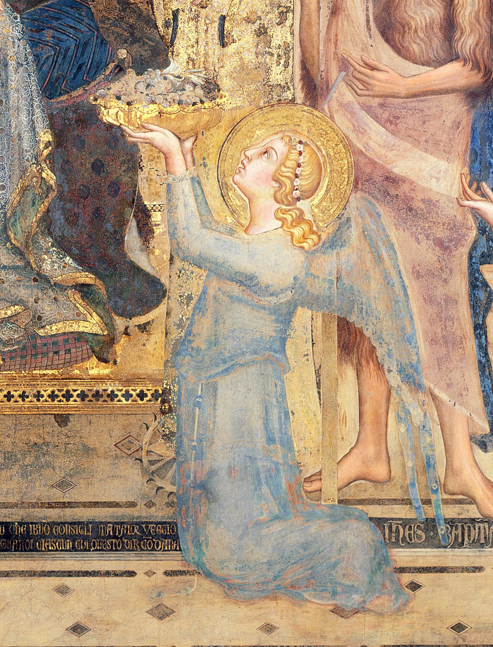 Maesta: Angel Oferecendo Flores para a Virgem, 1315 detalhes em afresco de 51591 de Simone Martini