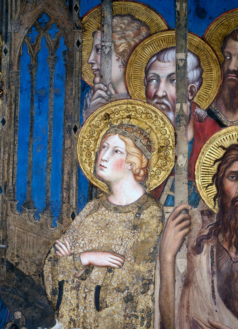 Maesta: Santa Catarina de Alexandria, 1315 detalhe fresco de 51591 de Simone Martini